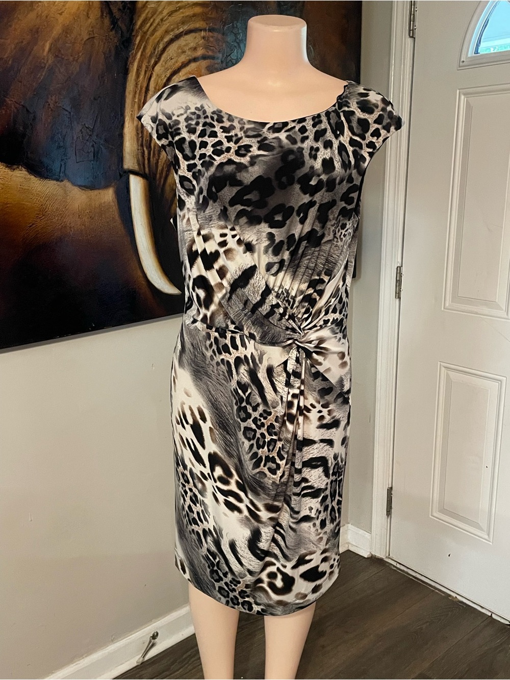 Muse animal print leopard cocktail dress stretchy comfort woman size 14 fall